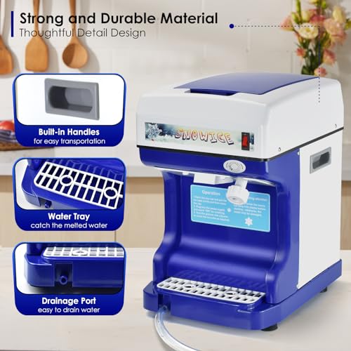Electric Shaved Ice Machine,Ice Shaver Machine Adjustable Ice Fineness(250W 1400r/min),with Ice Pick & Scoop,265 LBS/H Tabletop Ice Crusher