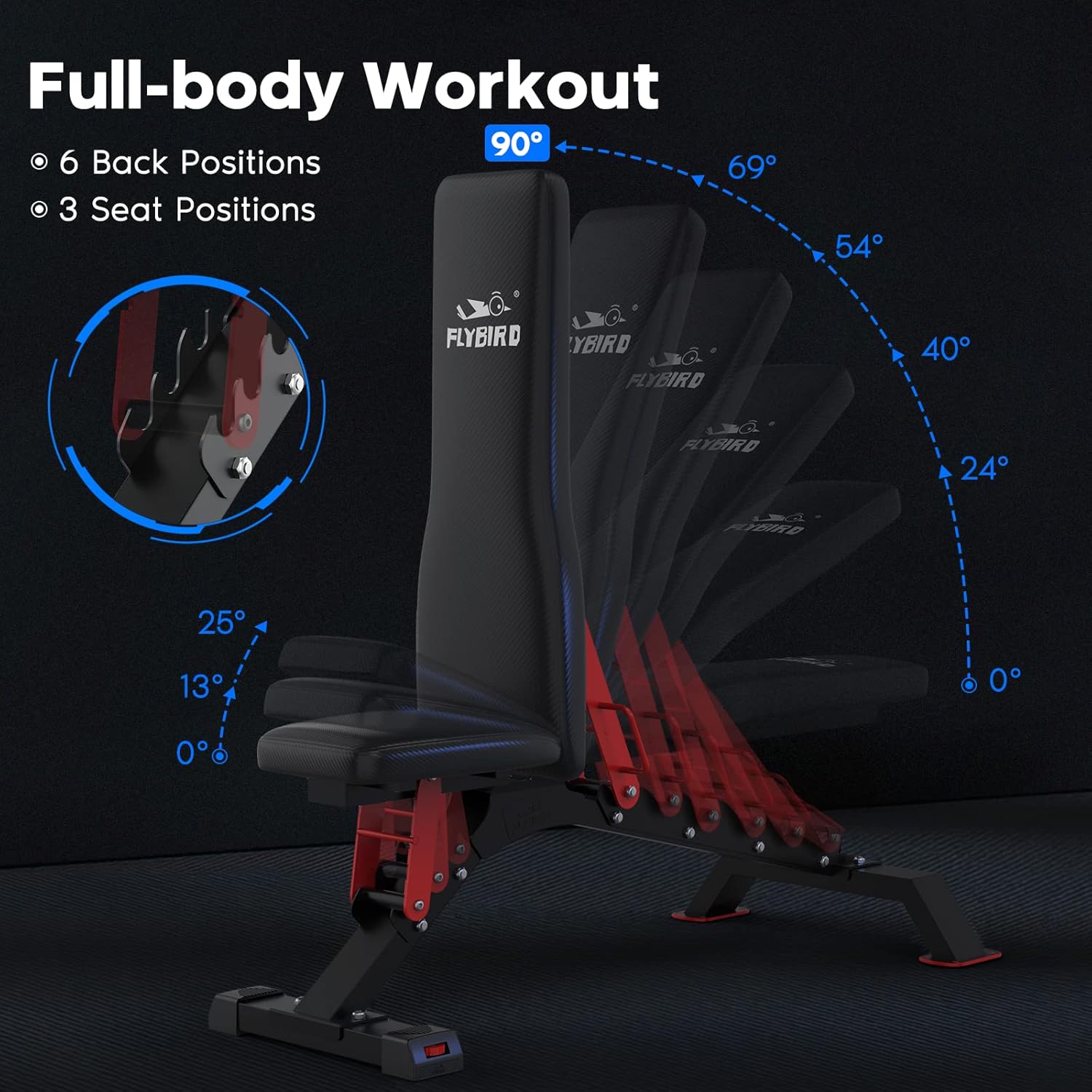 FLYBIRD Weight Bench, 1100LBS Weight Capacity Strength Training Bench Heavy-duty Adjustable Workout Bench