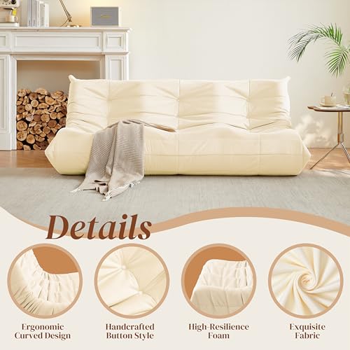 Bean Bag Chair for Adults - Suede & Microfiber Fireside Floor Chair, Comfortable Corner Lounge Sofa for Living Room, Bedroom, Office (3-Seater, Beige)