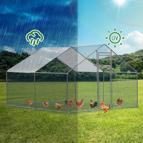 Outvita Chicken Coop, 13×10 FT Large Metal Chicken House, Poultry Habitat Cage with Waterproof Cover