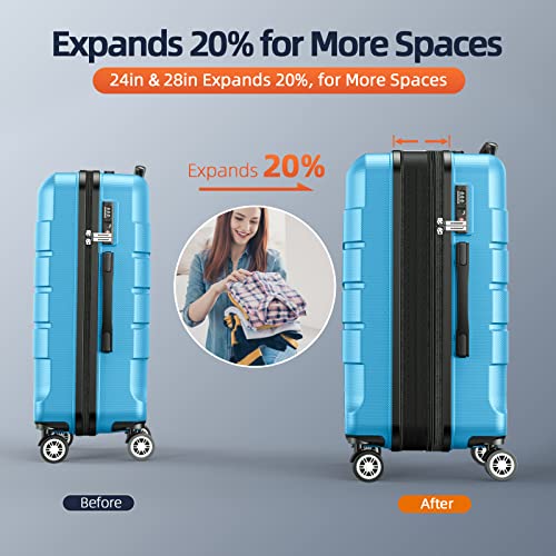 SHOWKOO Luggage Sets Expandable PC+ABS Durable Suitcase Double Wheels TSA Lock Black