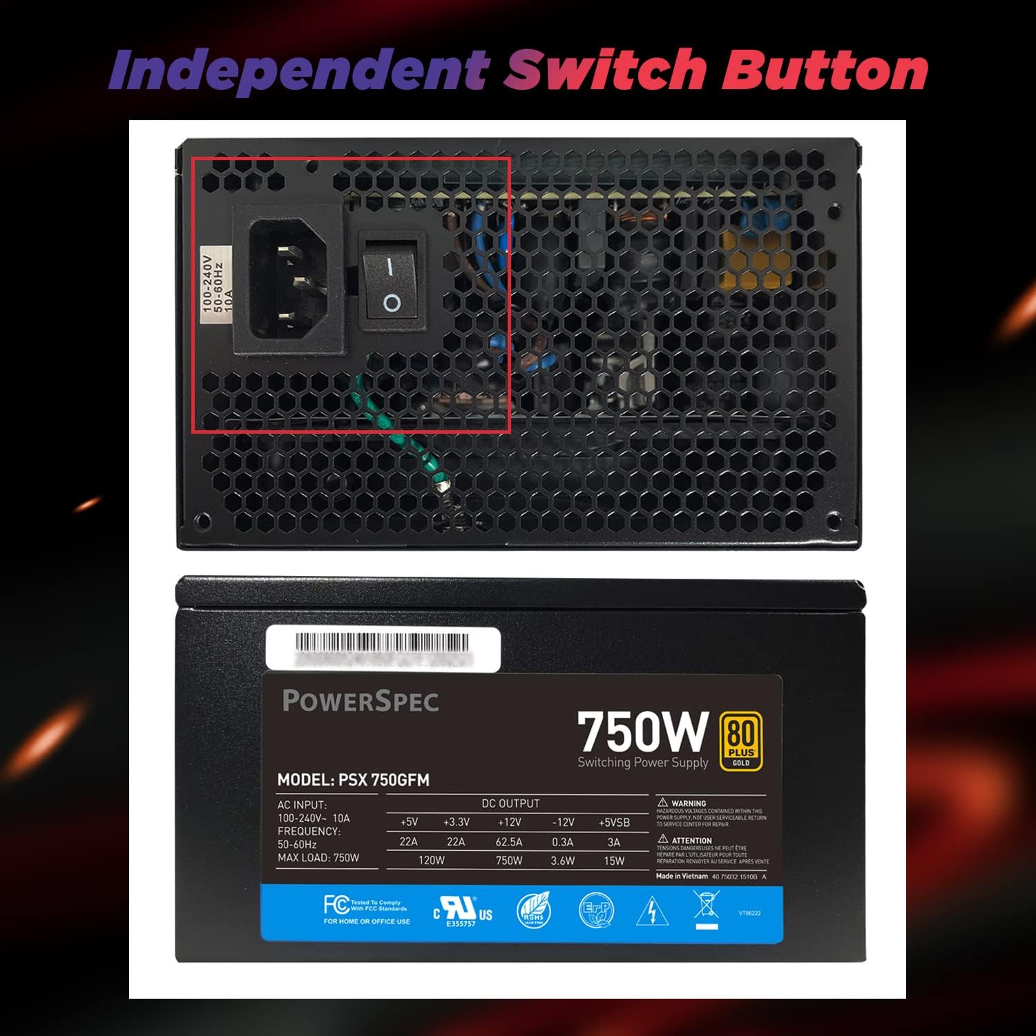 PowerSpec 650W Power Supply 80 Plus Bronze Certified Fixed Cable Non-Modular ATX PSU Active PFC SLI Crossfire Ready Gaming PC Computer Switching