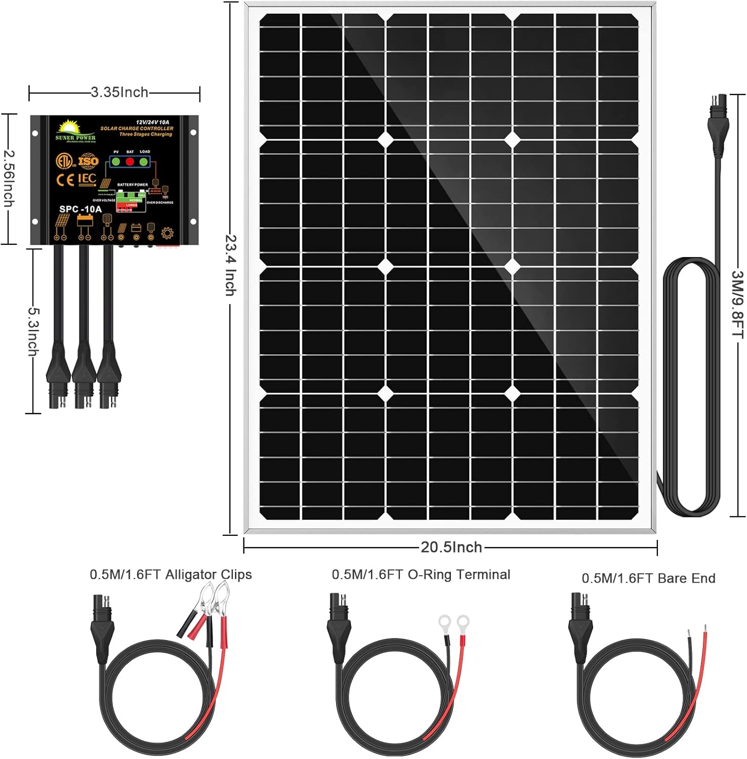 SUNER POWER 50 Watts Mono Crystalline 12V Solar Panel Kits