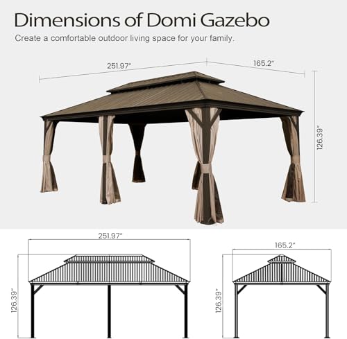 Domi 10’ x 10’ Hardtop Gazebo Metal Frame Canopy with Netting & Curtains