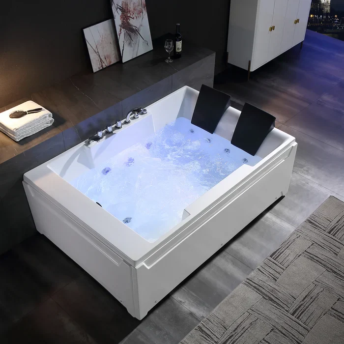 Empava 72 Modern Whirlpool Alcove Bathtub with Faucet and LED Lights, EMPV-72JT367LED