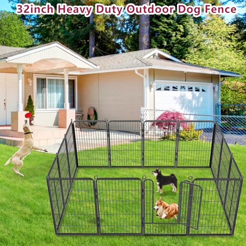 Dog Playpen, 32inch 10 Panels Outdoor Dog Fence Indoor Dog Pen Anti-Rust Pet Puppy Pen Dog Exercise Pen with Lock for Medium Small Dogs