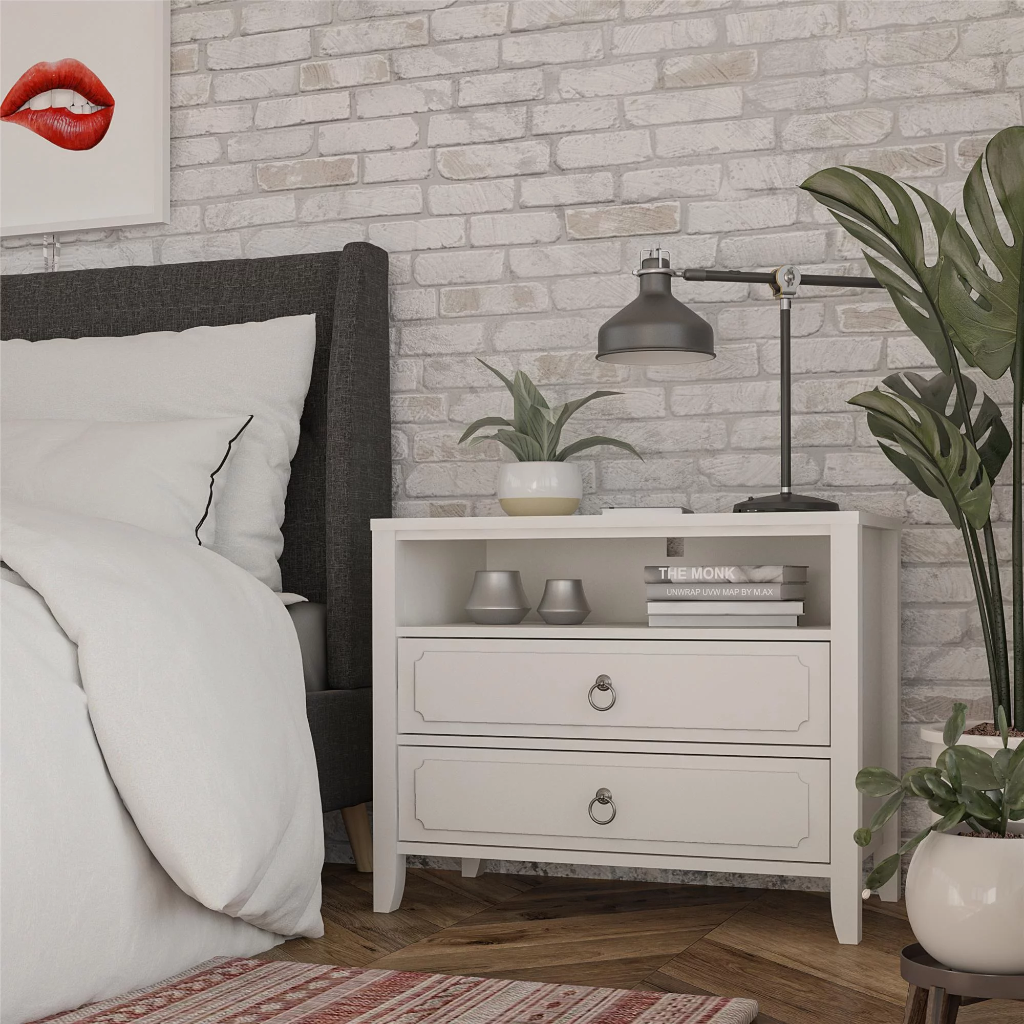 Novogratz Her Majesty 2 Drawer Nightstand, Soft White - Radiant Selections
