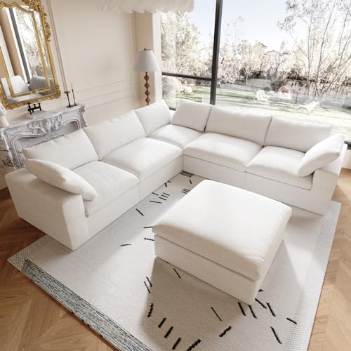 160.6" Cloud Couch Modular Sectional Sofa for Livingroom,Oversized Convertible Sofa with Storage Ottomans,6 Seat Wide Couches