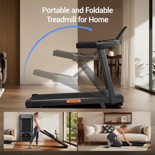 3-in-1 Treadmill with 14% Incline, Portable Treadmills for Home with Handle, Foldable Treadmills with 300 Lbs Weight Capacity
