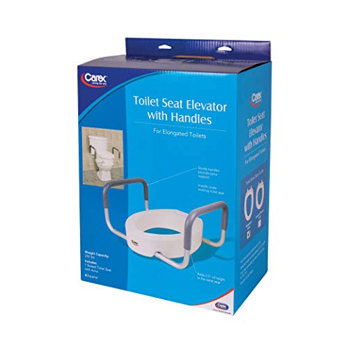 Carex 3.5 Inch Raised Toilet Seat with Arms - For Elongated Toilets, Elevated Toilet Riser with Removable Padded Handles, Easy On and Off