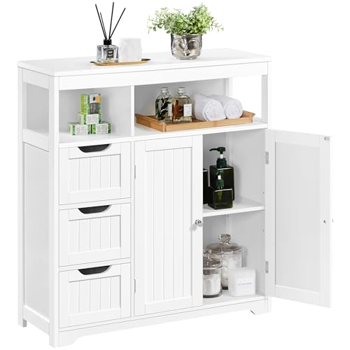 Yaheetech Bathroom Floor Cabinet, Wooden Storage Organizer with 3 Drawers and 2 Open Shelves