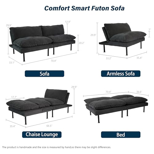 70" Futon Sofa Bed, 4 in 1 Multi-Function Couch Sleeper with Adjustable Backrest, Modern Convertible Futon, Recliner Small Loveseat for Living Room