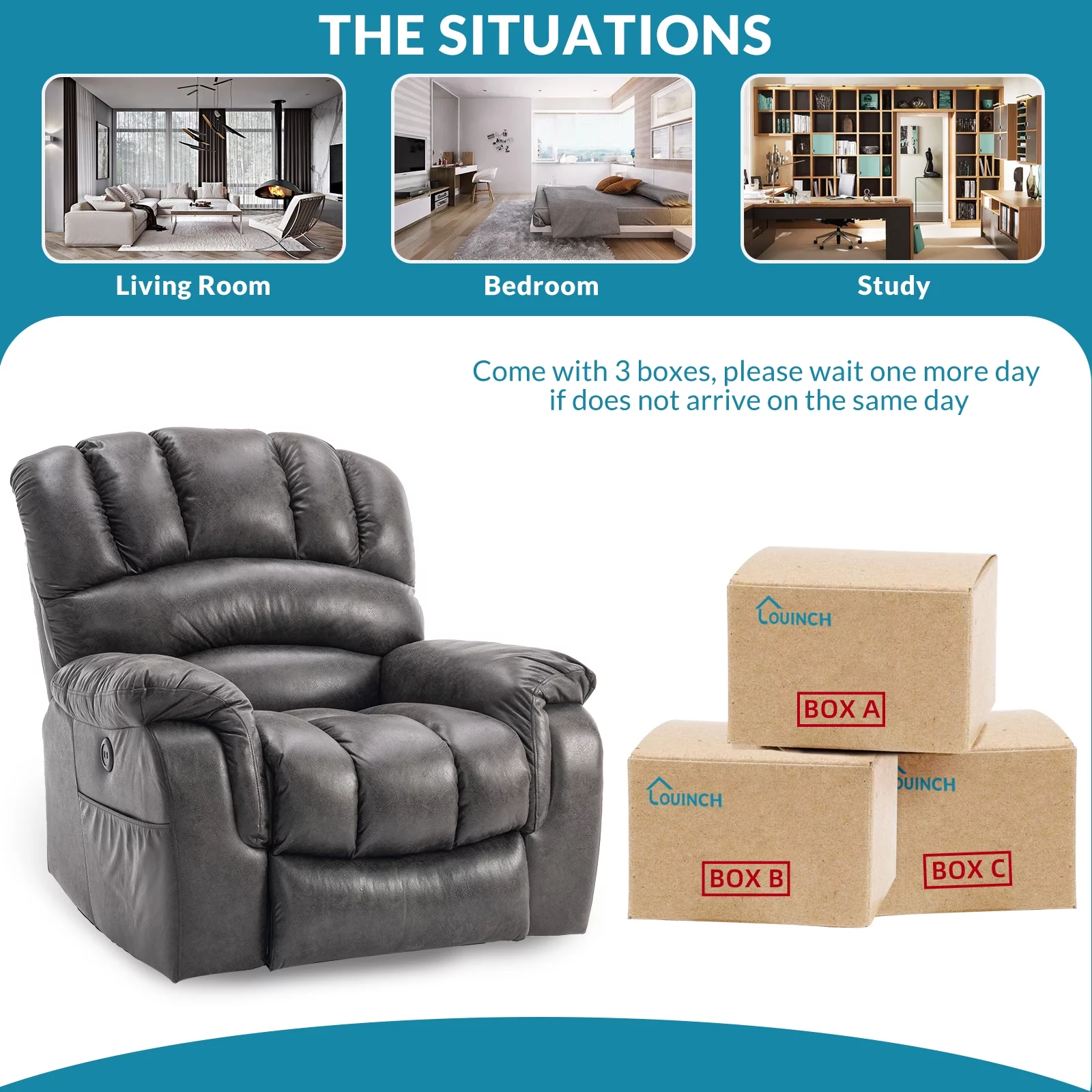 OUINCH Large Dual Motor Lay Flat Sleeper Power Lift Recliner Chair for Elderly with Heat and Massage, 2 Remote Controls, 2 USB Ports & 2 Side Pockets