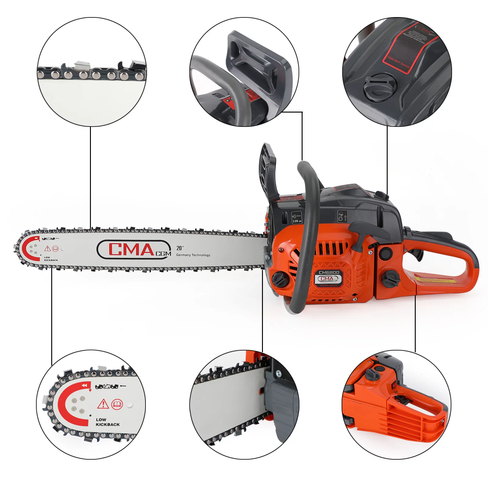 TOPTENG Gas Cordless Chainsaw 20 inch, 2-Cycle Gasoline Powered Chain Saw, 68CC Handheld Cordless Chainsaw, Automatic Chain Oiler