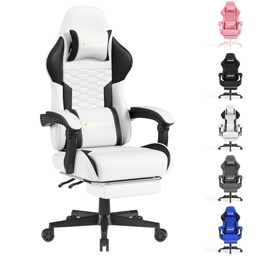 Gaming Chair, Computer Office Chair with Footrest, Linkage Armrests and Lumbar Support, High Back Ergonomic Gamer Chairs for Adults, Blue Fabric