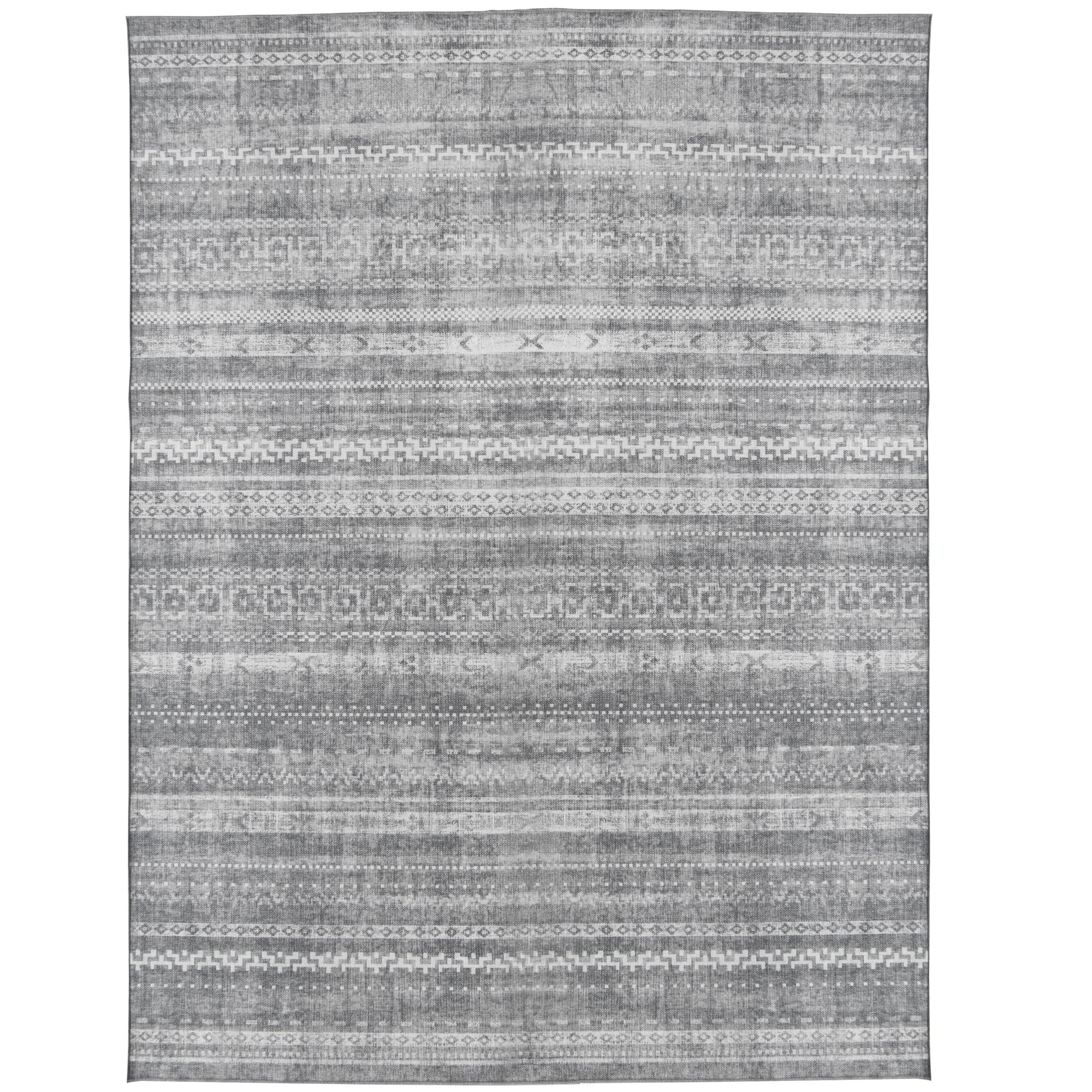 ReaLife Rugs Machine Washable Printed Moroccan Stripe Gray Eco-friendly Recycled Fiber Area Runner Rug (7'6" x 9'6")