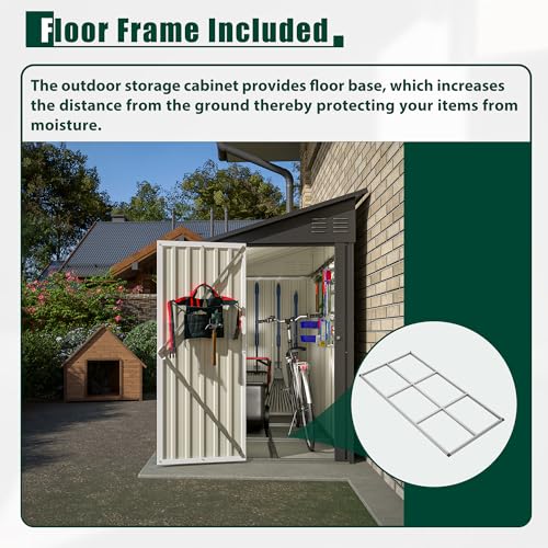 4×8 FT Outdoor Metal Storage Shed,Heavy-Duty Lean to Storage Shed with Floor Base,Garden Tool Metal Storage House W/Lockable Door and 2 Air Vents