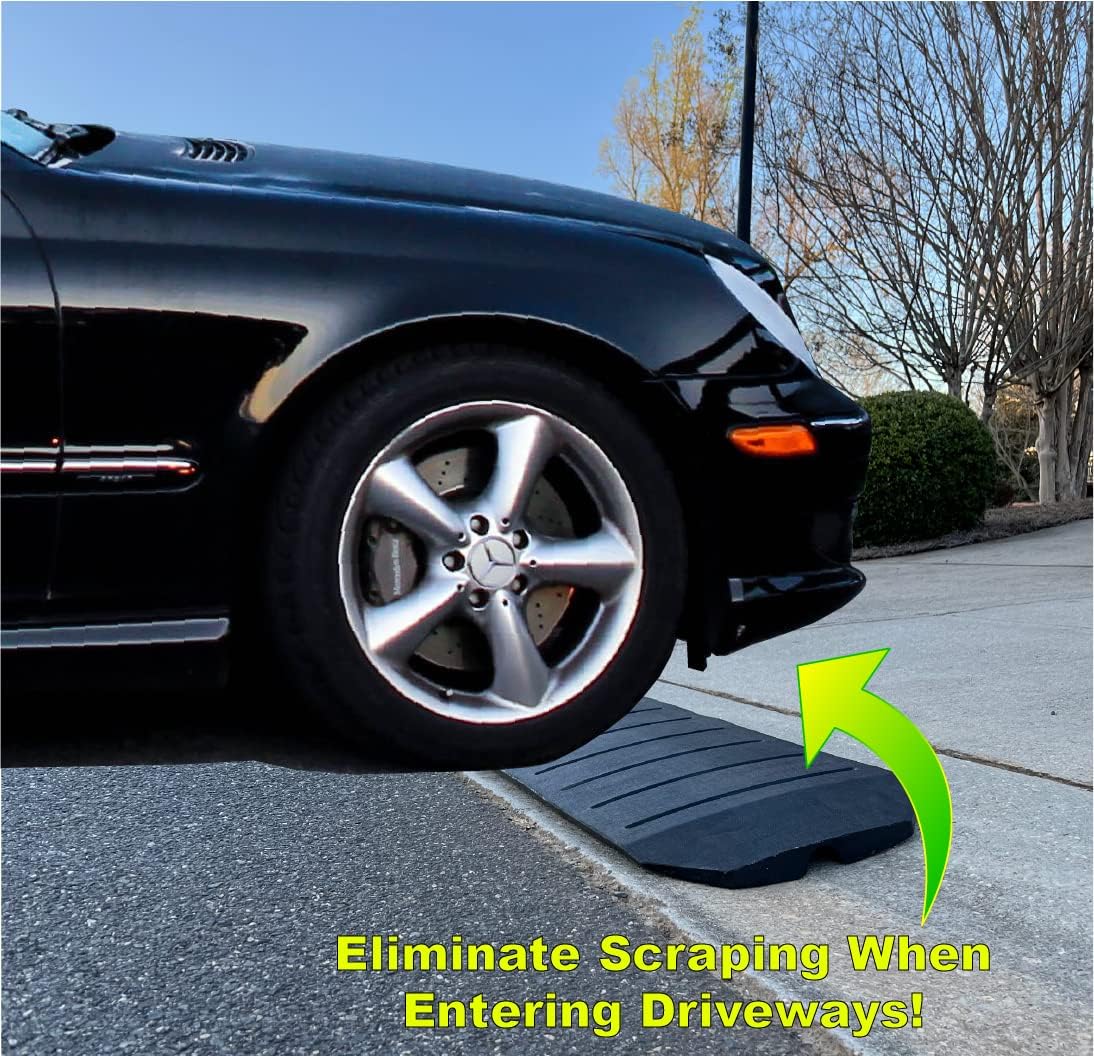 CURB CORRECTOR – Driveway Curb Ramps – Low Profile Car Ramps – 3 Piece Expandable Set – Made from Heavy Duty Recycled Rubber – Eliminate Scraping and
