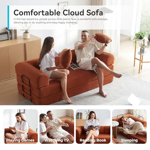 Convertible Sleeper Sofa Bed with Cylindrical Pillow, Comfy Foldable Sofa Bed Compressed Sofa in Box