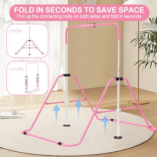 Expandable Gymnastics Bar for Kids, Adjustable Height Junior Training Kip Bar, Folding Gymnastic Horizontal Bars Monkey Bar
