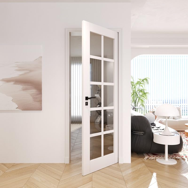 Slab Doors 32" x 80" Clear Glass French Interior Door, 10-Lite Glass Door Panel Single Door Slab for Living Room Bathroom Pantry Easy Install