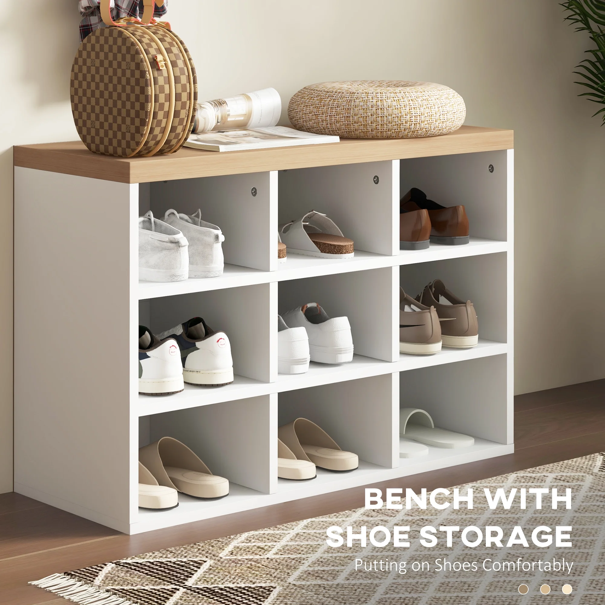 CoSoTower 2-In-1 Coat Rack Shoe Bench Set, 9 Pair Shoe Storage Cabinet Rack with Hall Tree, Modern Entryway, Hallway, Mudroom, Bedroom Organizer