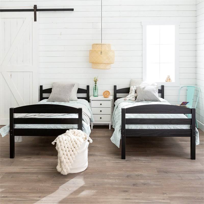 Pemberly Row Twin Over Twin Solid Wood Bunk Bed in Black