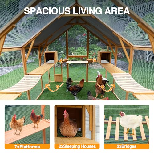 109.6'' Large Wood Chicken Coop Enclosures,Walk-in Poultry Cage