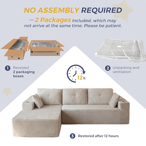 MAXYOYO 110" Modular Sectional Couch with L-Shape Chaise, Modern Boneless Couch for Living Room, Sofa in A Box, Oversized Sofa Sleeper with Deep Seat