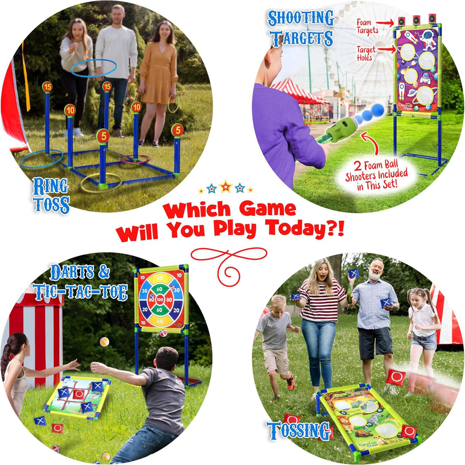 Carnival Yard Games for Kids Ring Toss Beanbag Cornhole Ball Shooting Target Game - Sports Supplies Online Store