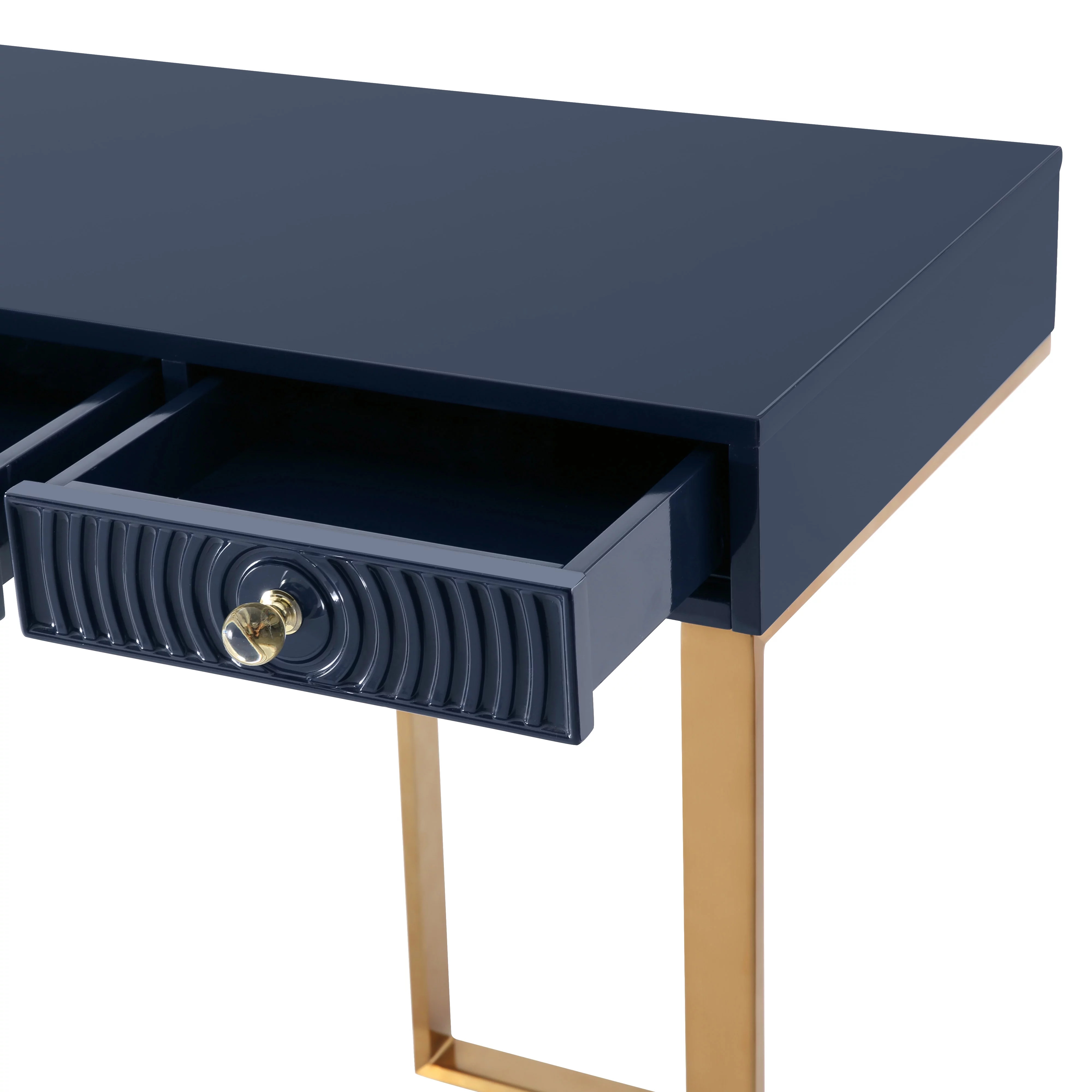 TOV Furniture Janie Blue Lacquer Office Desk With Gold Legs