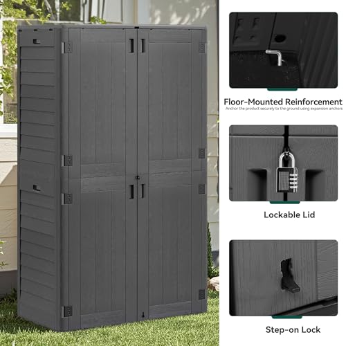 YITAHOME 60 cuft Vertical Outdoor Storage Shed w/o Shelf, Large Waterproof Storage Cabinet for Garden Shed, Tall Outdoor Storage Shed for Garage
