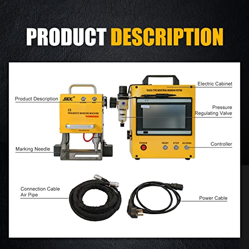 US Stock 100W Pneumatic Dot Peen Metal Engraving Machine Pneumatic Dot Peen Marking Machine Engraving Size 120x50mm(4.7X2inch) Depth 0.02-1 mm