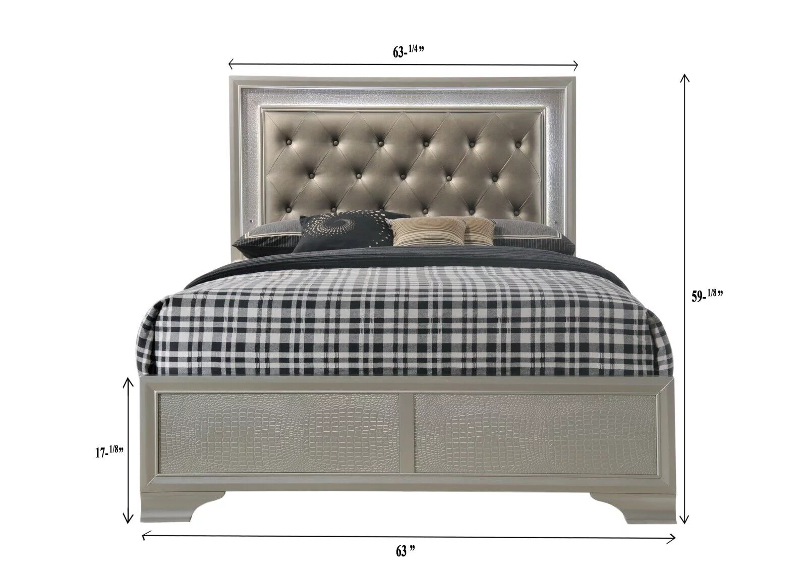 Modern 3pc Queen Size Upholstered LED Backlit HB Panel Bed Chest Nightstand Set Bedroom Furniture
