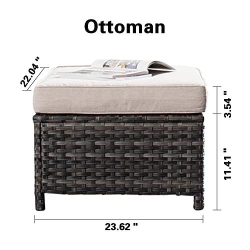 ovios Patio Sofa with 2 Ottomans, 3-Pieces Outdoor Rattan Wicker Couch with 2 footrests, All Weather 5 Seater Sofas Couches for Porch, Backyard