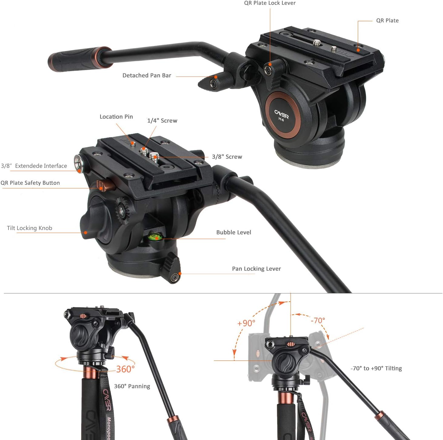Cayer CF34 Carbon Fiber Camer Monopod Kit