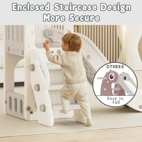 XJD 5 in 1 Toddler Slide, Kids Slide for Toddlers Age 1-3, Outdoor Indoor Playset for Toddlers with Basketball Hoop and Ball