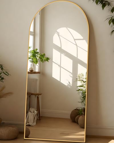 Full Length Mirror, 76"x34" Arched Floor Mirror Freestanding, Floor Standing Full Body Mirror with Stand for Bedroom