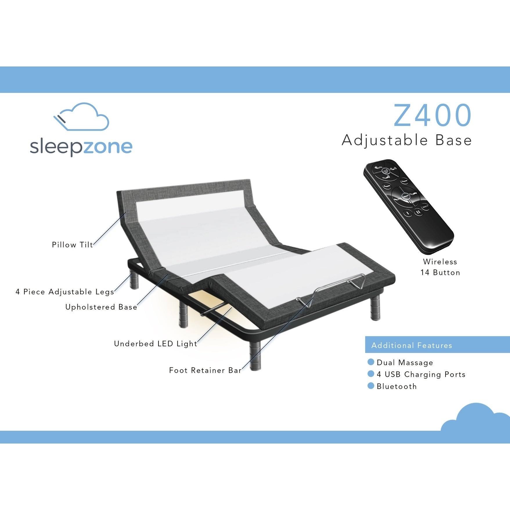 Sleep Zone Z400 Adjustable Bed with Massage and USB - Twin XL