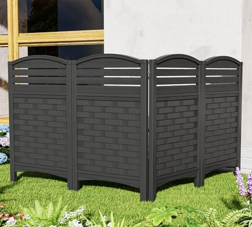 ADDOK Air Conditioner Fence Privacy Screen,Resin Outdoor Privacy Vinyl Fence,4 Panels Trash Can Enclosure