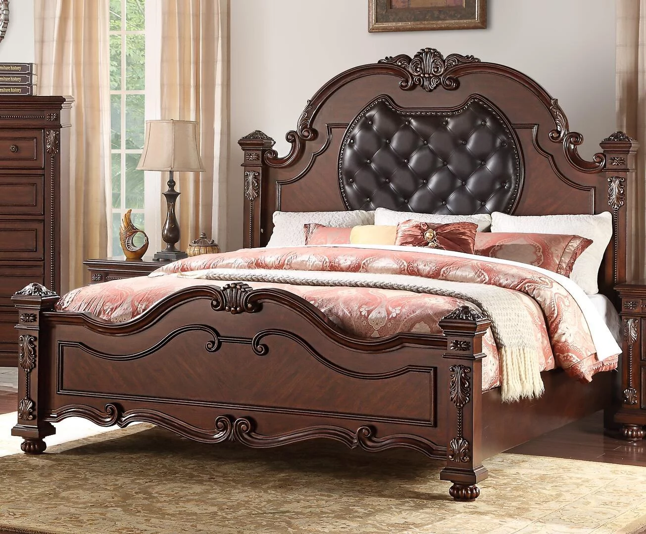 Cherry Finish Wood Queen Bedroom Set 5Pcs Traditional Cosmos Furniture Destiny