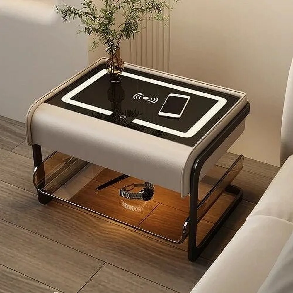 Smart Bedside Table Modern Simple Bedroom Luxury Nightstands Multifunctional Acrylic Wireless Charging Home  Furniture WKNS