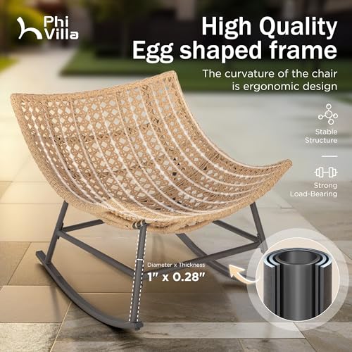PHI VILLA Outdoor Wicker Egg Chair, Oversized Lounge Chair with Cushion, Large Brown Basket Rattan Chair for Patio, Porch, Garden, Balcony, Indoor