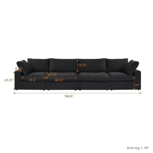 160.6" Cloud Couch Modular Sectional Sofa for Livingroom,Oversized Convertible Sofa with Storage Ottomans,6 Seat Wide Couches