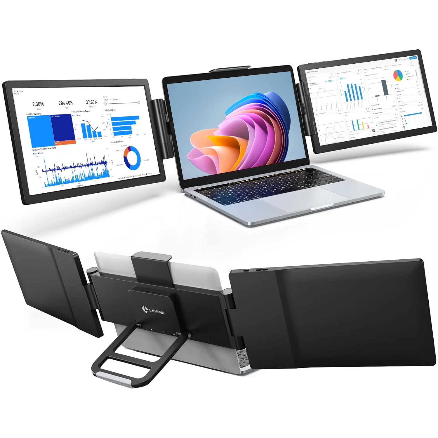 Limink Laptop Screen Extender Triple Extended Monitor for 13 to 16 inch Laptop Display Attachable Portable Travel Monitor Gaming Monitor 12inch Dual