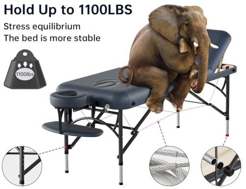 CLORIS 84" Professional Massage Table Portable 2 Folding Lightweight Facial Solon Spa Tattoo Bed Height Adjustable with Carrying Bag & Aluminium Leg