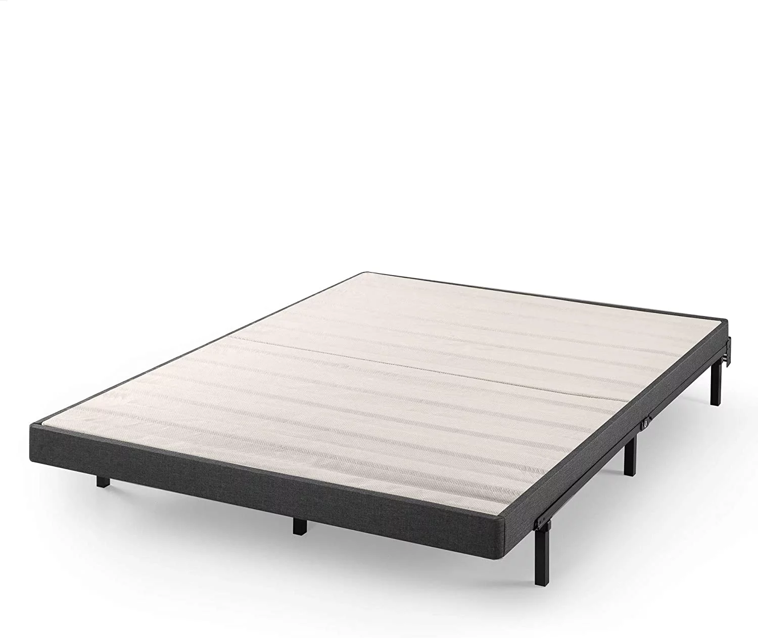 LIHONG Upholstered Metal and Wood Box Spring / 4 Inch Mattress Foundation / Easy Assembly / Fabric Paneled Design, Queen, Grey