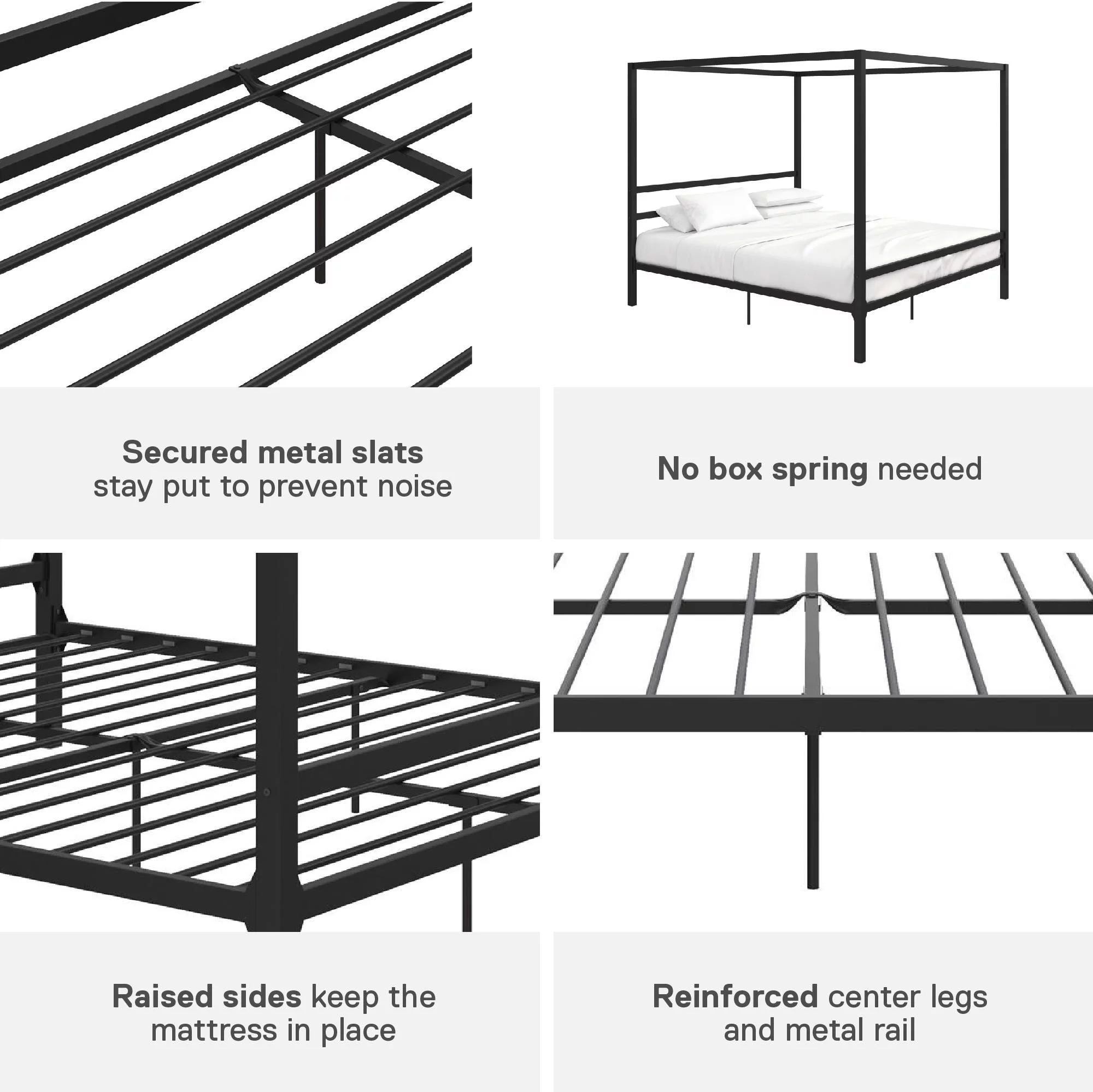 DHP Modern Metal Canopy Platform Bed Frame, King, Black