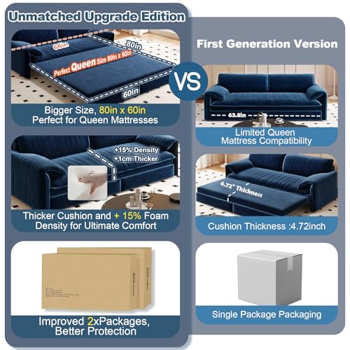 70.1" Futon Sofa Bed Queen Size, Pull Out Bed, 3-in-1 Convertible Sleeper Sofa with 2 Soft Pillows, Modern Velvet Futon Couch for Living Room