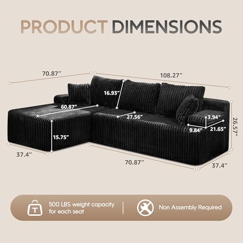 Modular Sectional Sofa Couches L-Shape Couch 3 Seat Modular Sofa Memory Foam Sectional Couches for Living Room